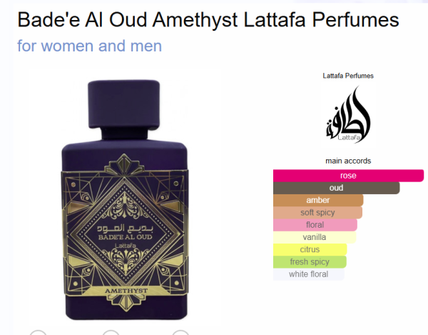 Bade'E Al Oud Amethyst Purple By Lattafa For Unisex 3.4 Ounce/ 100 ml Eau De Parfume Spray