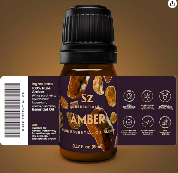 Amber Essential Oil - 100% Pure And Natural Undiluted - For Unisex - .17 Ounce/ 5 ml - Oil Perfume